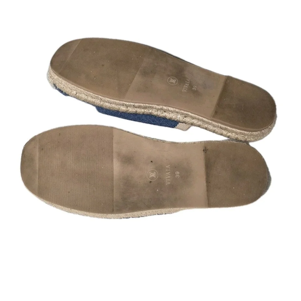 VIVAIA Womens Size 39 Denim Espadrille Mules Slip On Loafers Casual Shoes